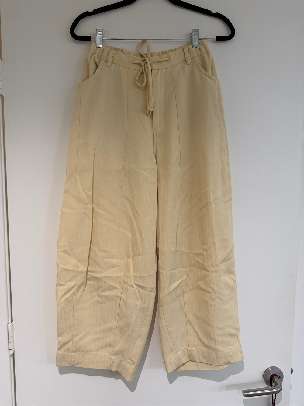 Zara Wide-Leg Drawstring Pants in Butter Yellow